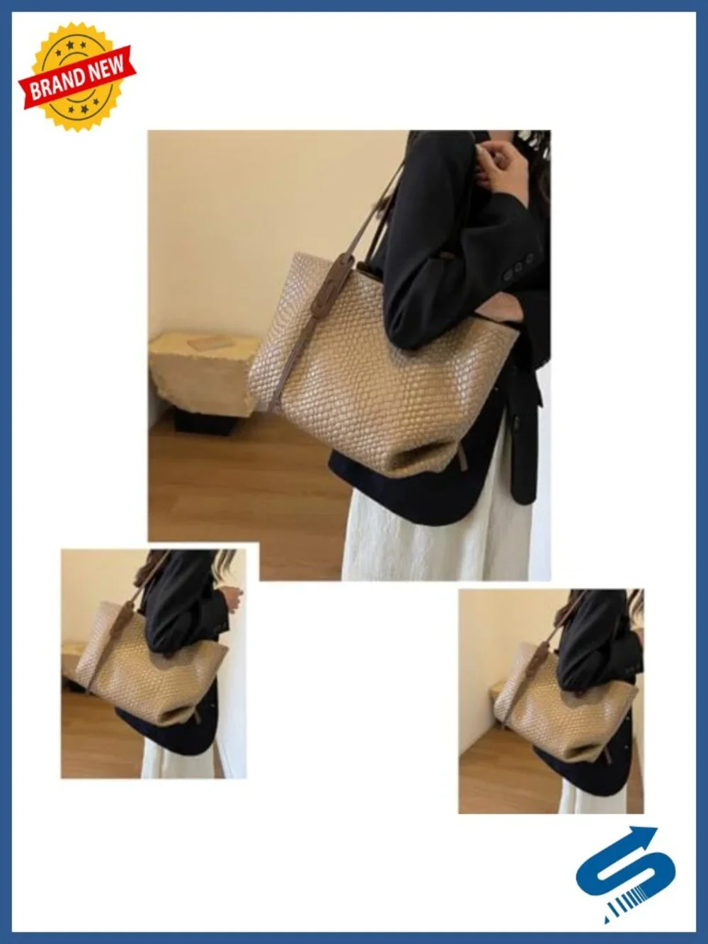 Large Leather Woven Tote Handbag Top Handle Satchel Shoulder Bag Work